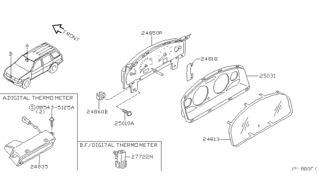 2002 Nissan Pathfinder Speedometer Assembly Diagram for 24820-3W410