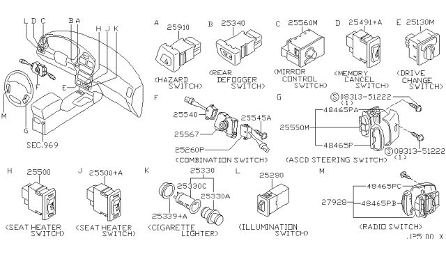 2001 Nissan Pathfinder Switch Assy-Hazard Diagram for 25290-4W300