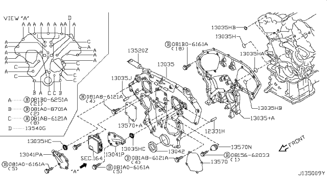 2002 Nissan Pathfinder Cover-Belt,Back Diagram for 13570-4P100