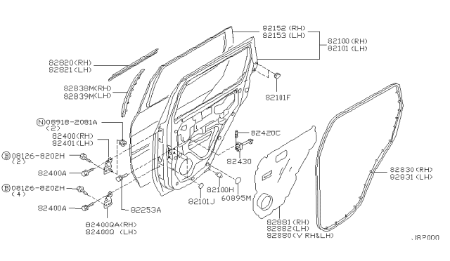 1999 Nissan Pathfinder Rear Door Panel & Fitting Diagram 1