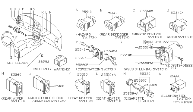 1996 Nissan Pathfinder Switch-ASCD,Steering Diagram for 25551-0W002