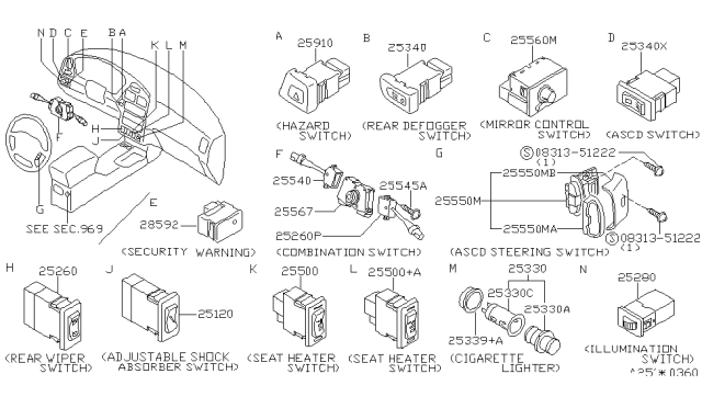 1996 Nissan Pathfinder Rear Wiper Switch Diagram for 25260-0W001