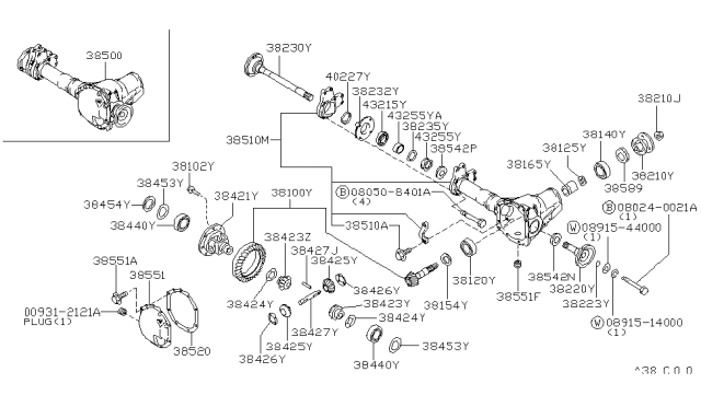 1998 Nissan Pathfinder Final Drive Assy-Front Diagram for 38500-26W77