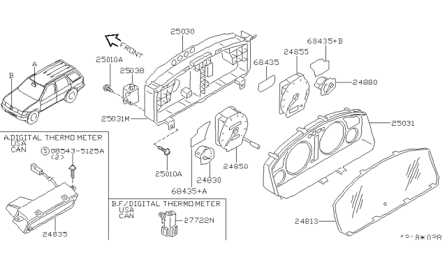 1997 Nissan Pathfinder Meter Assy-Water & Fuel Diagram for 24830-1W700