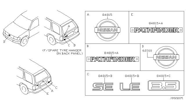 2002 Nissan Pathfinder Front Emblem Diagram for 62890-2W100