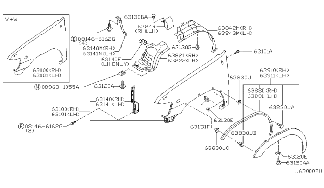 2001 Nissan Pathfinder Fender-Over,Front RH Diagram for 63810-3W406