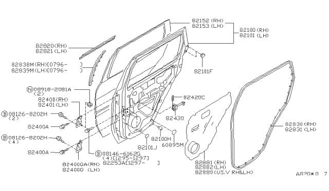 2000 Nissan Pathfinder Door Rear RH Diagram for H2100-0W0CA