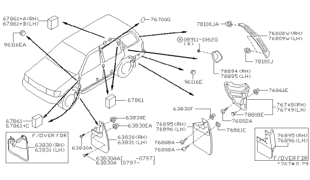 1998 Nissan Pathfinder Mud Guard Set-Rear, Right Diagram for G8810-2W301