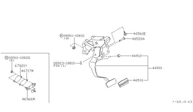 1996 Nissan Pathfinder Brake & Clutch Pedal Diagram 1