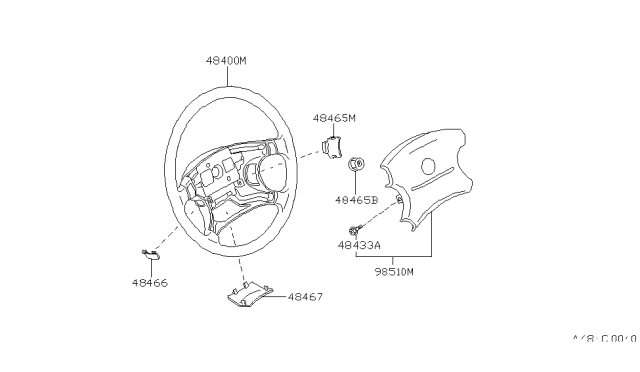 1997 Nissan Pathfinder Air Bag Driver Side Module Assembly Diagram for K8510-0W001