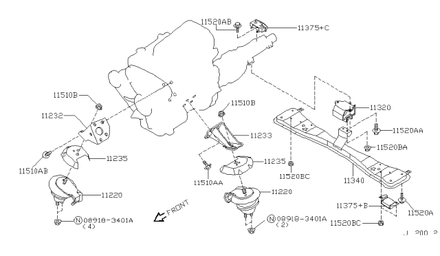 2003 Nissan Pathfinder Engine & Transmission Mounting Diagram 1