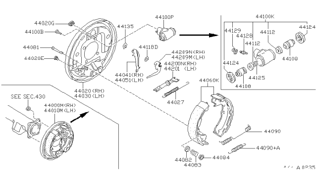 1997 Nissan Pathfinder Shoe Set Rear Diagram for 44060-0W725