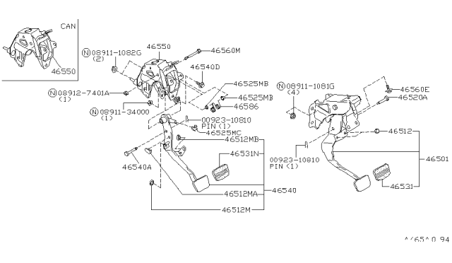 1996 Nissan Pathfinder Brake & Clutch Pedal Diagram 2