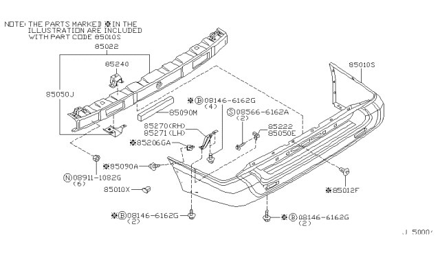 2000 Nissan Pathfinder Retainer-Rear Bumper,Upper Diagram for 85240-2W100