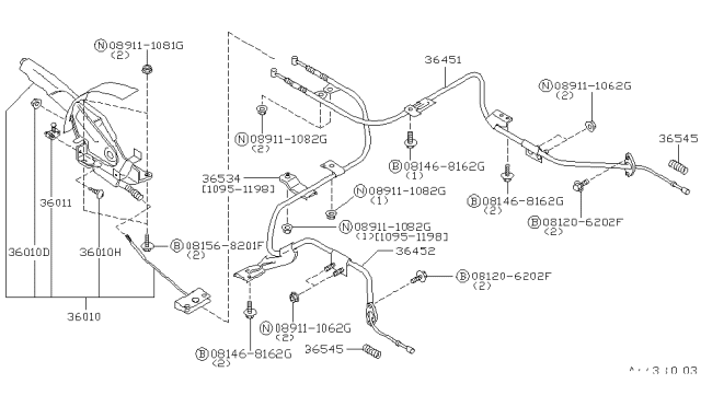 1997 Nissan Pathfinder Cable Assy-Brake,Rear LH Diagram for 36531-0W000