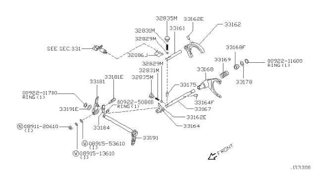 1999 Nissan Pathfinder Transfer Shift Lever,Fork & Control Diagram