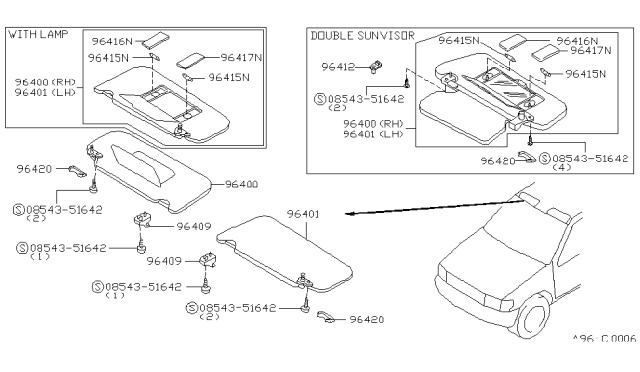 2003 Nissan Pathfinder Holder-SUNVISOR Diagram for 96409-4W702