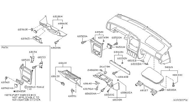 2001 Nissan Pathfinder Mask-Switch Hole Diagram for 68960-64J00