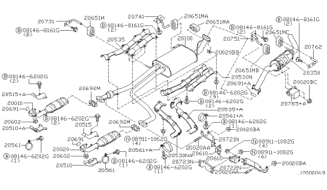 1999 Nissan Pathfinder Exhaust Tube & Muffler Diagram 8