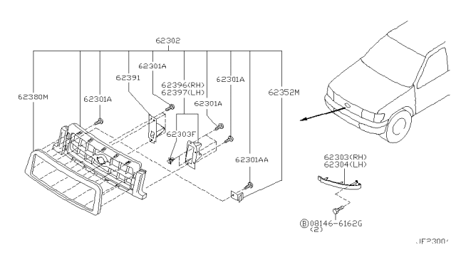 1998 Nissan Pathfinder Moulding Assy-Radiator Grille Diagram for 62382-2W712