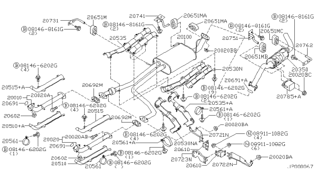 2001 Nissan Pathfinder Exhaust Tube & Muffler Diagram 7