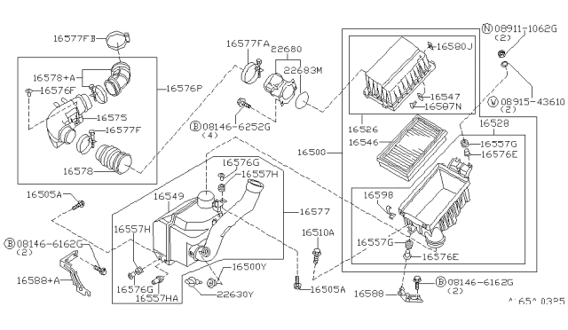 1998 Nissan Pathfinder Duct Assembly-Air With RESONATOR Diagram for 16549-2W100