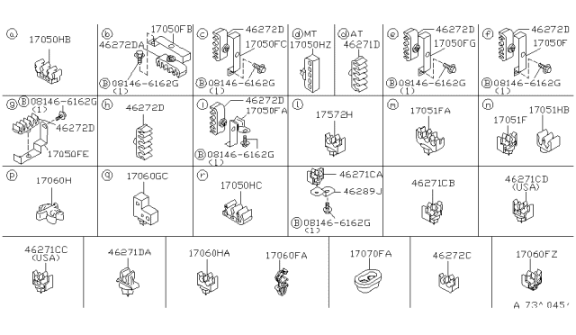 1996 Nissan Pathfinder Grommet Diagram for 17314-0W000