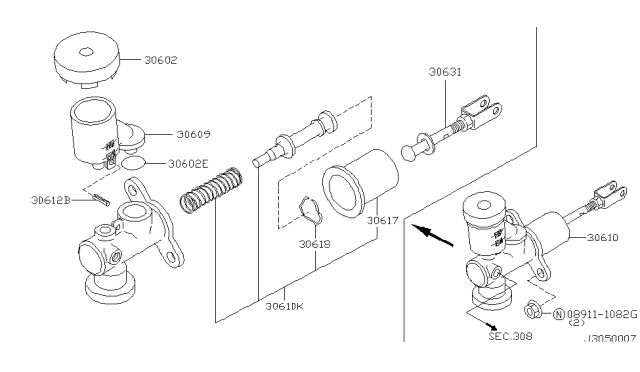 2002 Nissan Pathfinder Cylinder Assy-Clutch Master Diagram for 30610-4W000