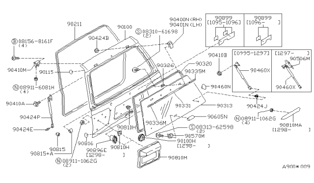 1996 Nissan Pathfinder Back Door Panel & Fitting Diagram