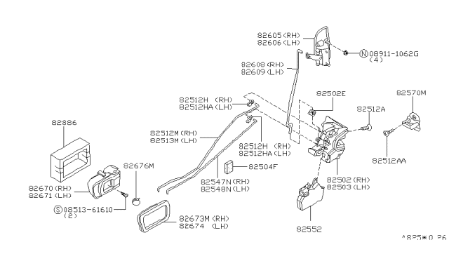 1996 Nissan Pathfinder Rear Door Lock & Handle Diagram
