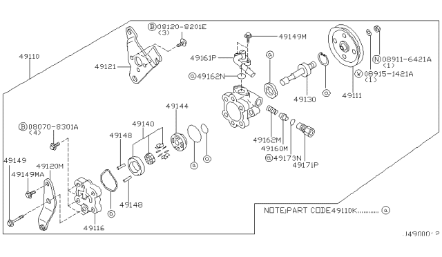 2001 Nissan Pathfinder Rotor & Camring Set-Power Steering Pump Diagram for 49140-AG000