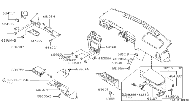 2001 Nissan Pathfinder Instrument Panel,Pad & Cluster Lid Diagram 2