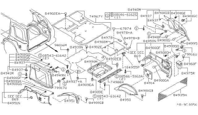 2001 Nissan Pathfinder Finisher-Luggage Side,Lower RH Diagram for 84950-0W010