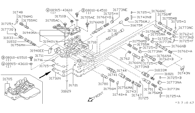 1997 Nissan Pathfinder Control Valve Assembly Diagram for 31705-46X13