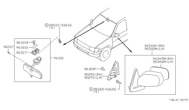 2001 Nissan Pathfinder Mirror Assembly-Door,RH Diagram for K6301-4W460