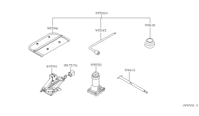 2000 Nissan Pathfinder Tool Set Diagram for 99501-0W713