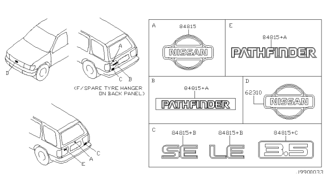 2002 Nissan Pathfinder Emblem & Name Label - Diagram 1