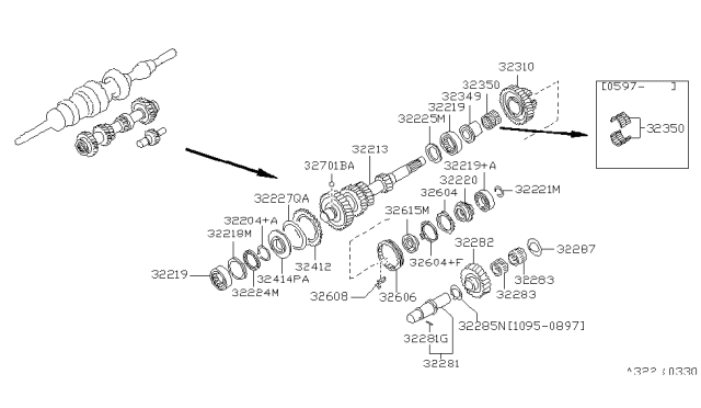 1998 Nissan Pathfinder Reverse IDLER Gear Diagram for 32282-30P60