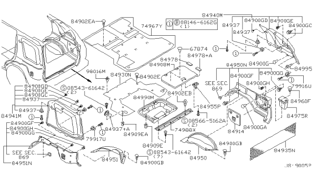 2001 Nissan Pathfinder Trunk & Luggage Room Trimming Diagram 3
