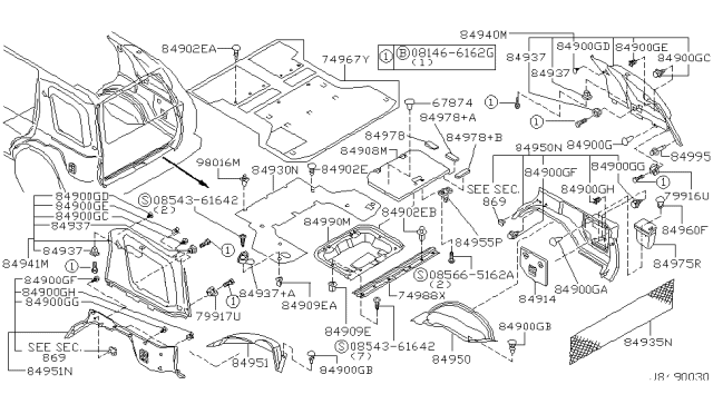 2002 Nissan Pathfinder Trunk & Luggage Room Trimming - Diagram 1