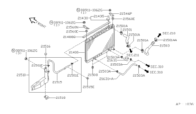 1998 Nissan Pathfinder Radiator,Shroud & Inverter Cooling Diagram 1