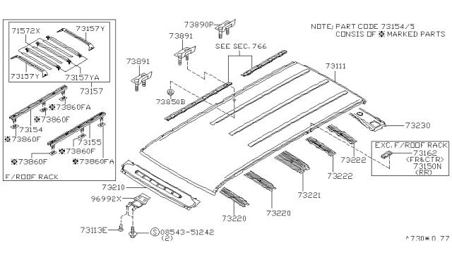 1999 Nissan Pathfinder Roof Panel & Fitting Diagram 1