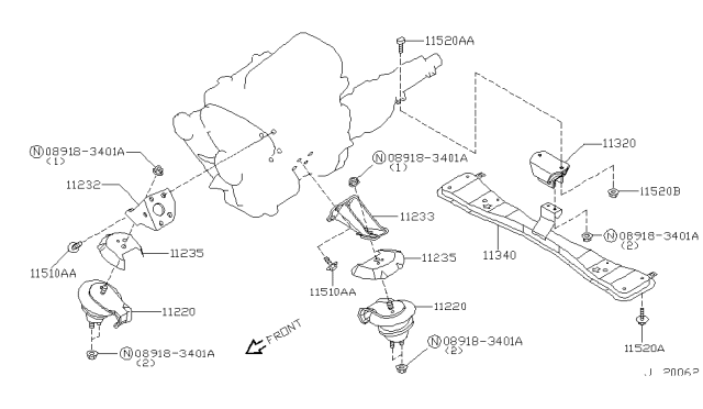 1999 Nissan Pathfinder Engine & Transmission Mounting Diagram 5