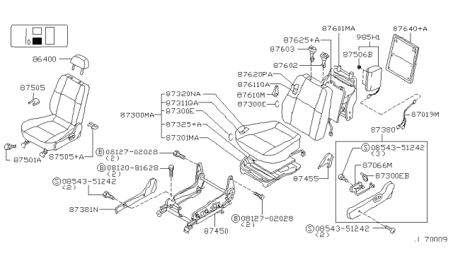 1998 Nissan Pathfinder Switch Assy-Front Seat,L Diagram for 87066-1W302