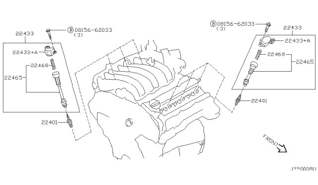 2002 Nissan Pathfinder Ignition Coil Assembly Diagram for 22448-4W011