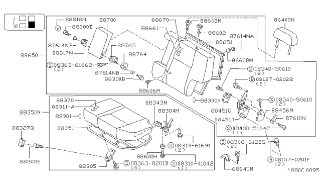 1997 Nissan Pathfinder Rear Seat Armrest Assembly Diagram for 88700-0W020