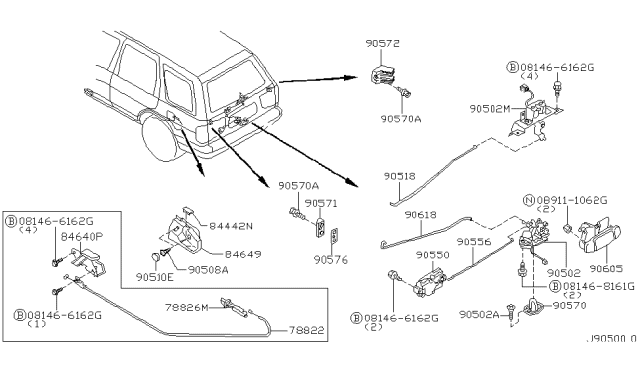 2000 Nissan Pathfinder Back Door Lock Assembly Diagram for 90502-5W300