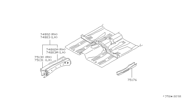 1988 Nissan Stanza Plate-Closing Front Side Member LH Diagram for 75131-01E00