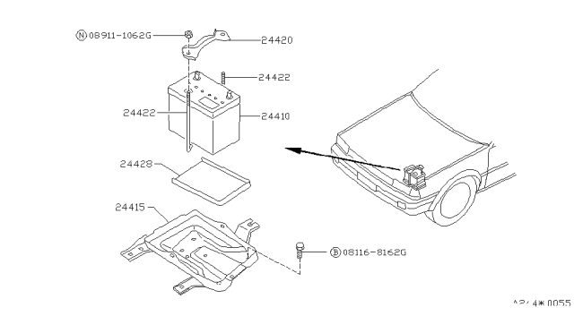 1989 Nissan Stanza Sedan Battery & Battery Mounting Diagram