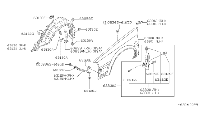 1987 Nissan Stanza Fender Front LH Diagram for 63113-D4530